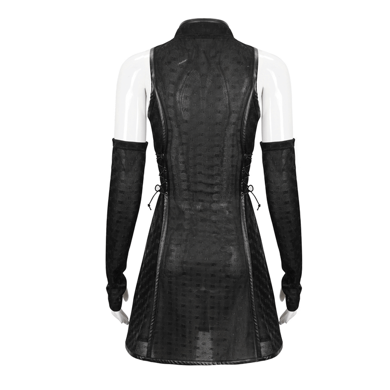 Women's Gothic Dress with Detachable Long Gloves / Sexy Short Dresses with Lace-up on Waist - image 3