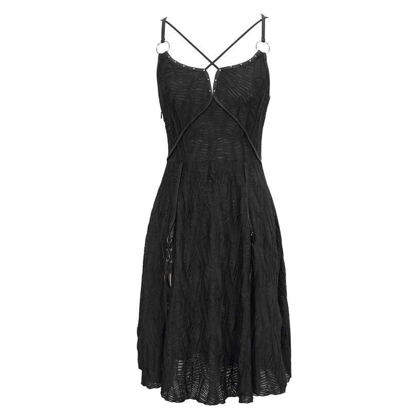 Women's Sexy Slit Hem Short Dress / Gothic Punk Cross Strap Black Dresses - image 3