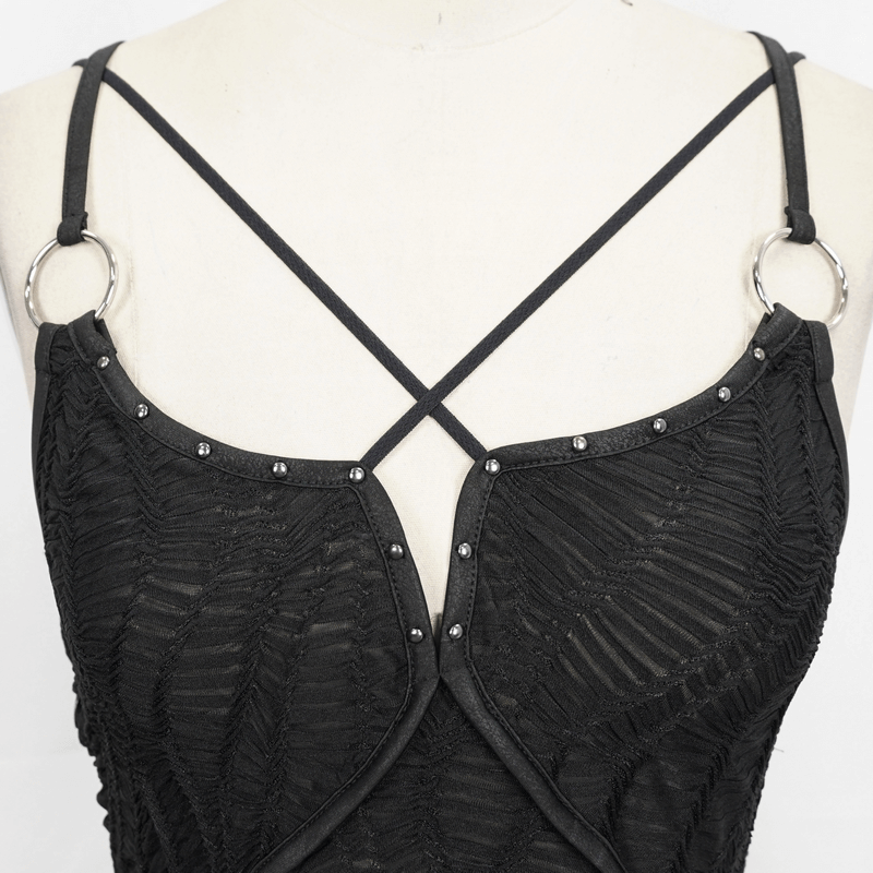 Women's Sexy Slit Hem Short Dress / Gothic Punk Cross Strap Black Dresses - image 12