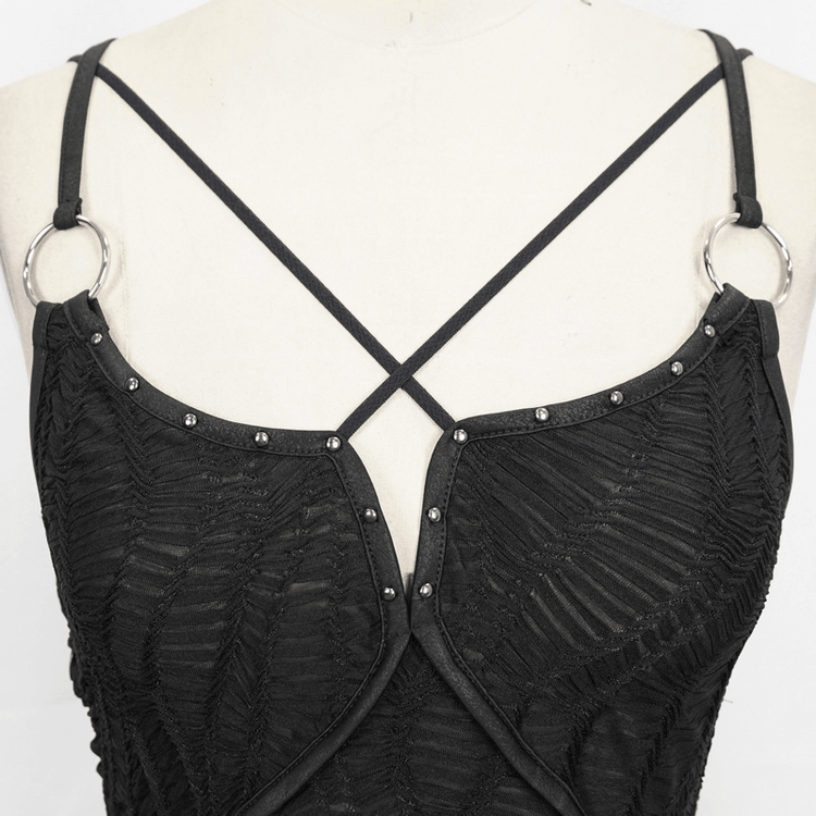 Women's Sexy Slit Hem Short Dress / Gothic Punk Cross Strap Black Dresses - image 12