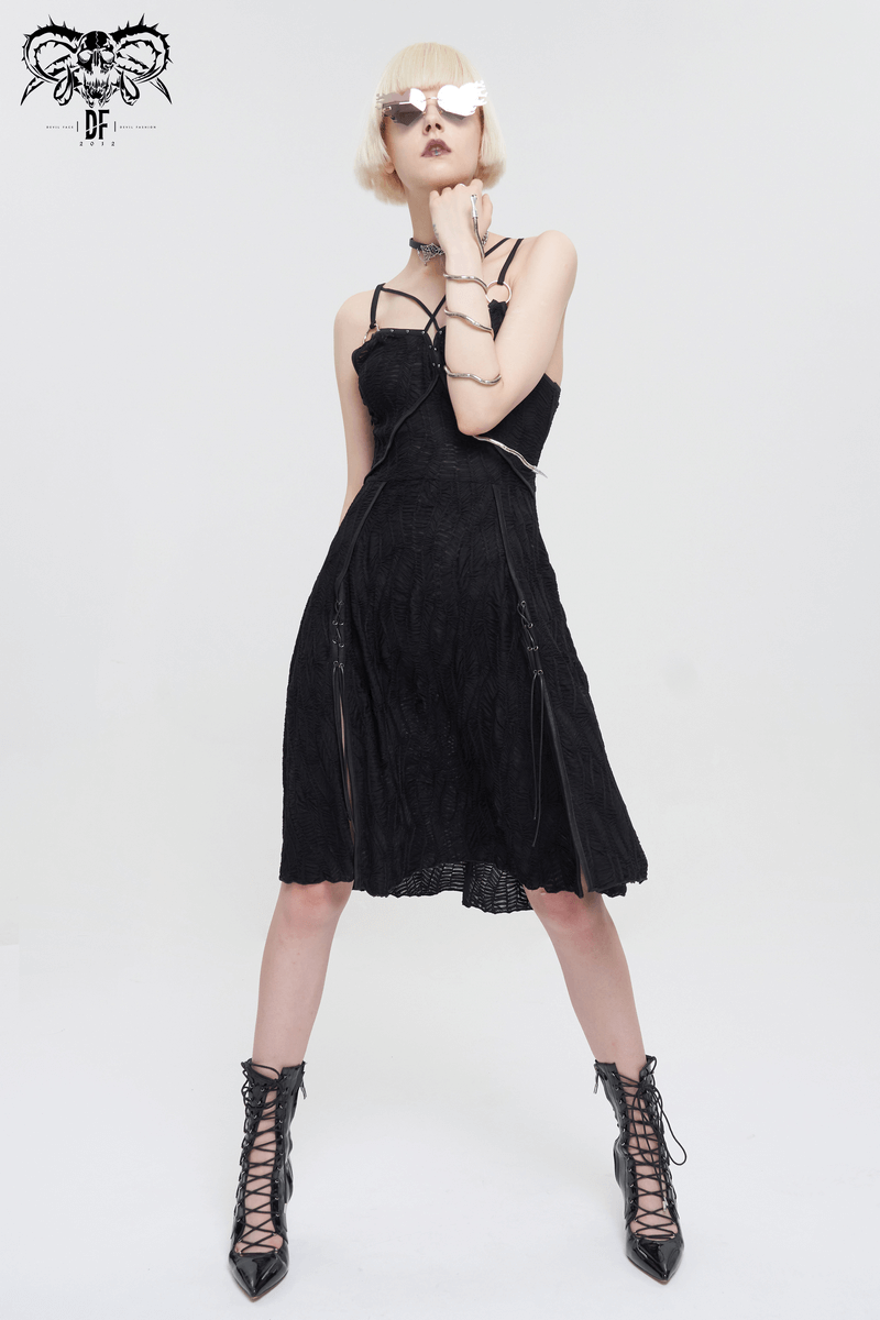Women's Sexy Slit Hem Short Dress / Gothic Punk Cross Strap Black Dresses - image 11