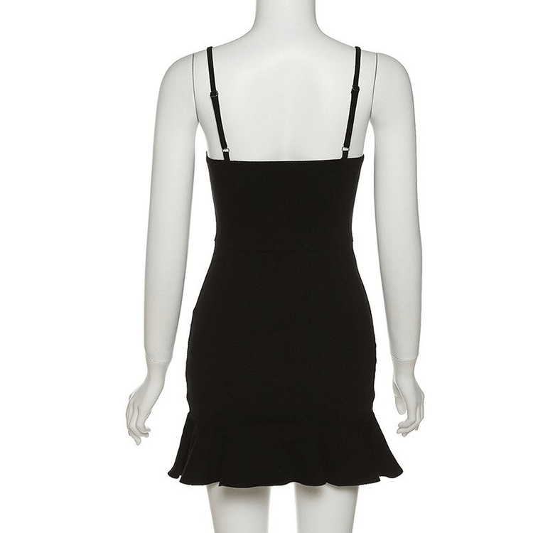 Women's Strap A-Line Short Dress / Black Sexy Bodycon Dress / Glamorous Female Clothing - image 5