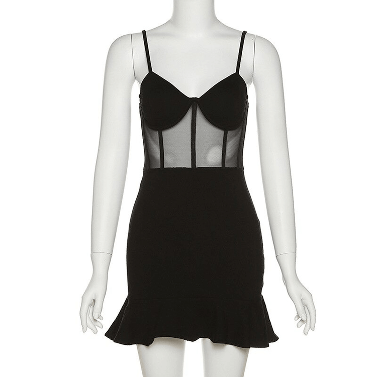 Women's Strap A-Line Short Dress / Black Sexy Bodycon Dress / Glamorous Female Clothing - image 3