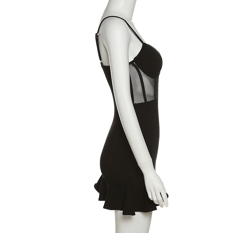 Women's Strap A-Line Short Dress / Black Sexy Bodycon Dress / Glamorous Female Clothing - image 4