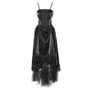 Women's Black Drawstring Lace Splice Slip Dress / Long Dress with Straps in Gothic Style - image 3