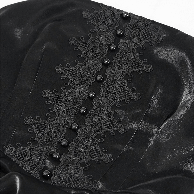Women's Black Drawstring Lace Splice Slip Dress / Long Dress with Straps in Gothic Style - image 7