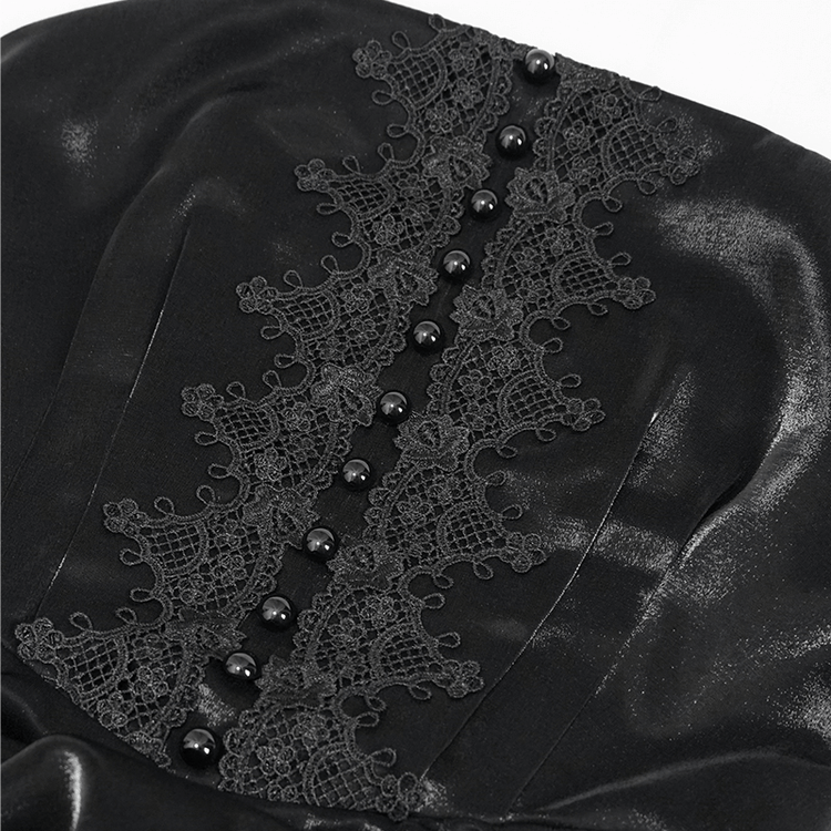 Women's Black Drawstring Lace Splice Slip Dress / Long Dress with Straps in Gothic Style - image 7