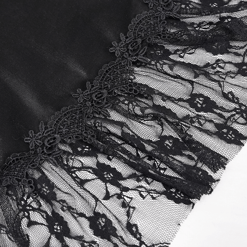Women's Black Drawstring Lace Splice Slip Dress / Long Dress with Straps in Gothic Style - image 9