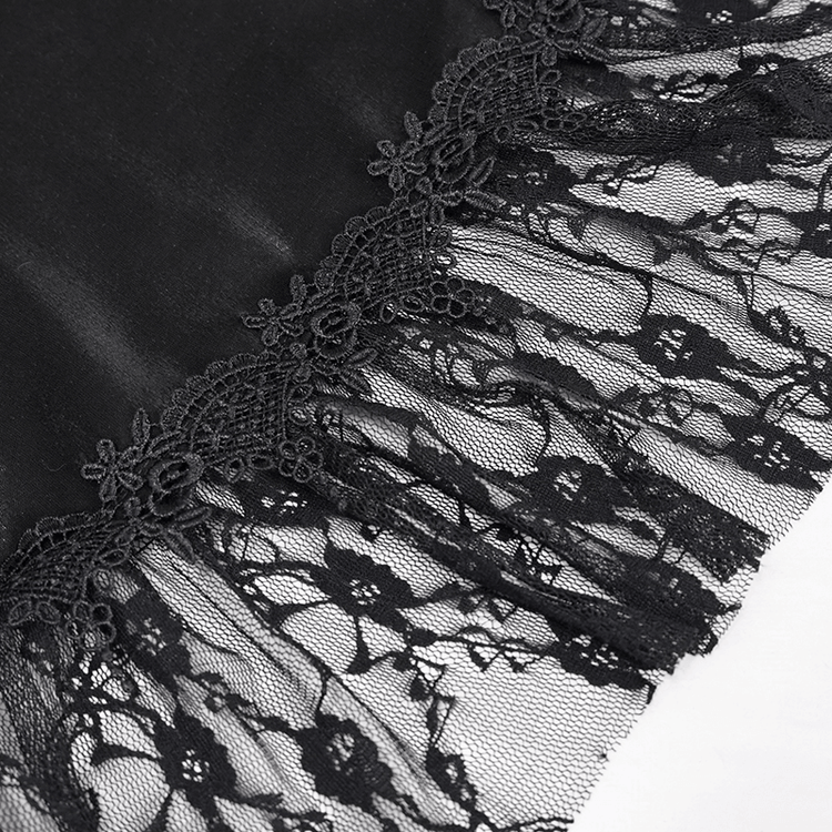 Women's Black Drawstring Lace Splice Slip Dress / Long Dress with Straps in Gothic Style - image 9