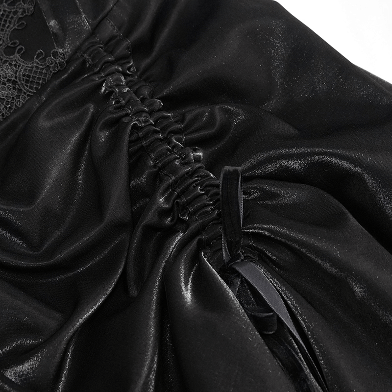 Women's Black Drawstring Lace Splice Slip Dress / Long Dress with Straps in Gothic Style - image 10