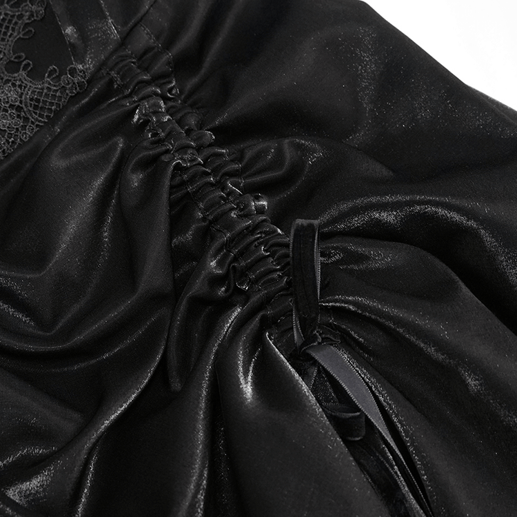Women's Black Drawstring Lace Splice Slip Dress / Long Dress with Straps in Gothic Style - image 10