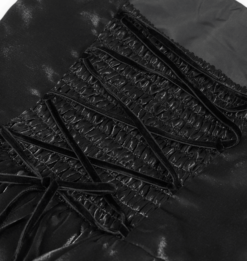 Women's Black Drawstring Lace Splice Slip Dress / Long Dress with Straps in Gothic Style - image 11