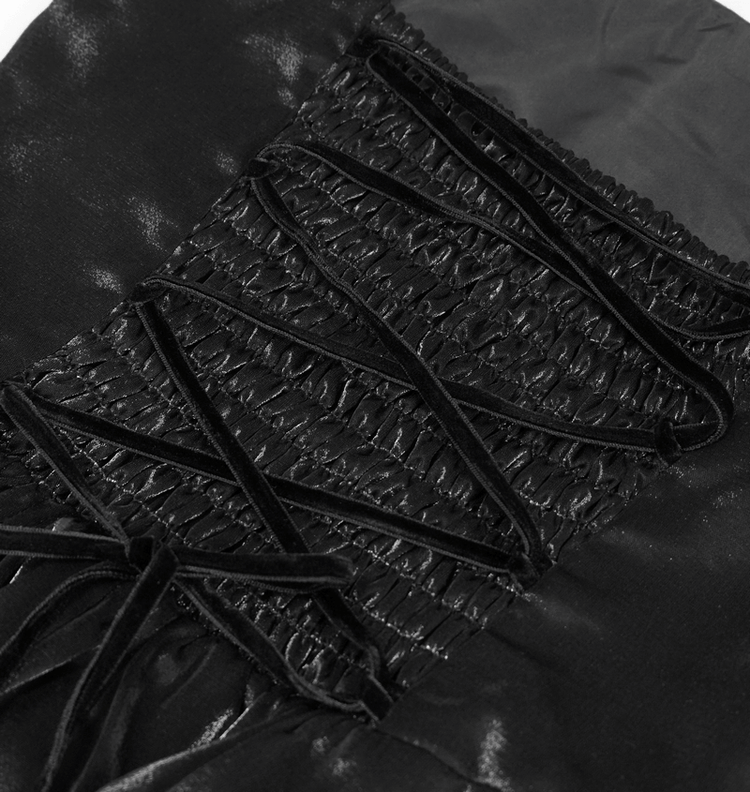 Women's Black Drawstring Lace Splice Slip Dress / Long Dress with Straps in Gothic Style - image 11