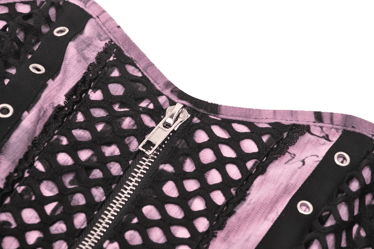 Women's Black Lace Corset Dress with Pink Tie Dye - image 7