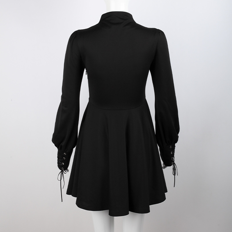 Women's Black Pleated Dress in Gothic Style / Lolita Style Long Sleeve Buttons Dress - image 7