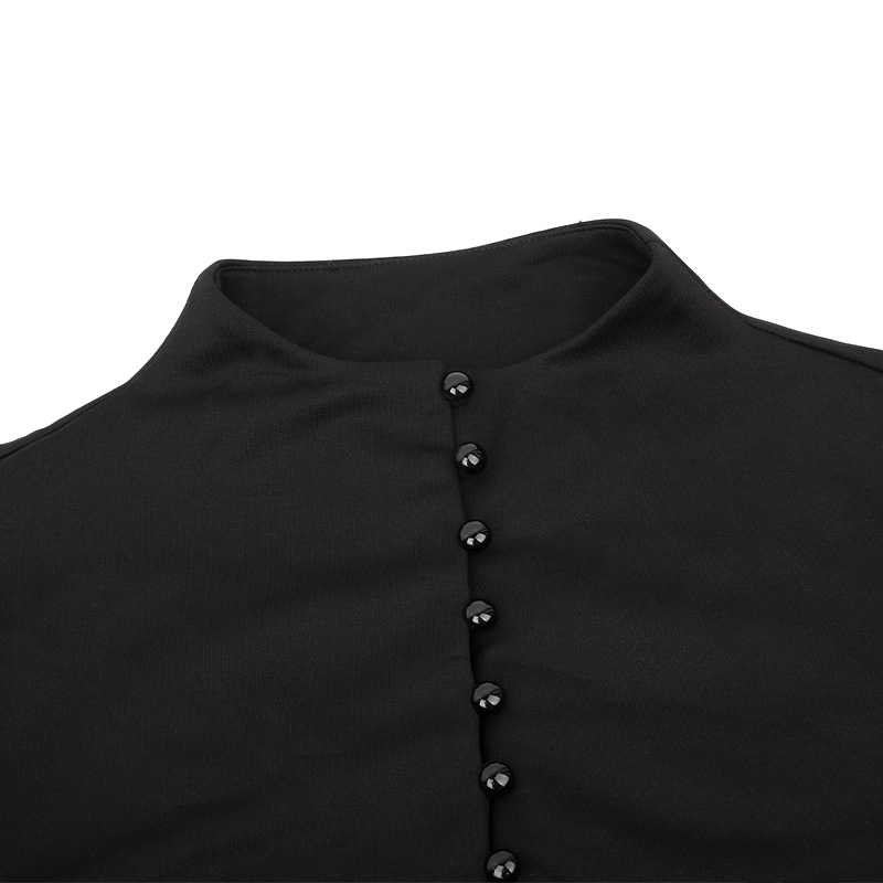 Women's Black Pleated Dress in Gothic Style / Lolita Style Long Sleeve Buttons Dress - image 9