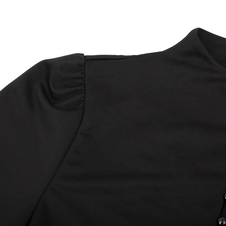 Women's Black Pleated Dress in Gothic Style / Lolita Style Long Sleeve Buttons Dress - image 12