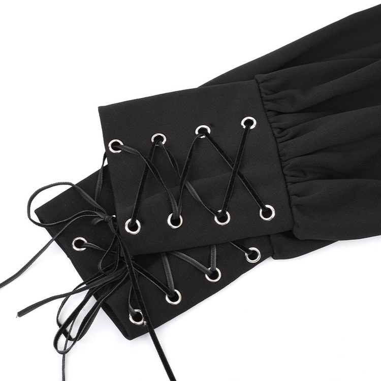 Women's Black Pleated Dress in Gothic Style / Lolita Style Long Sleeve Buttons Dress - image 13