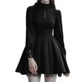 Women's Black Pleated Dress in Gothic Style / Lolita Style Long Sleeve Buttons Dress - image 1