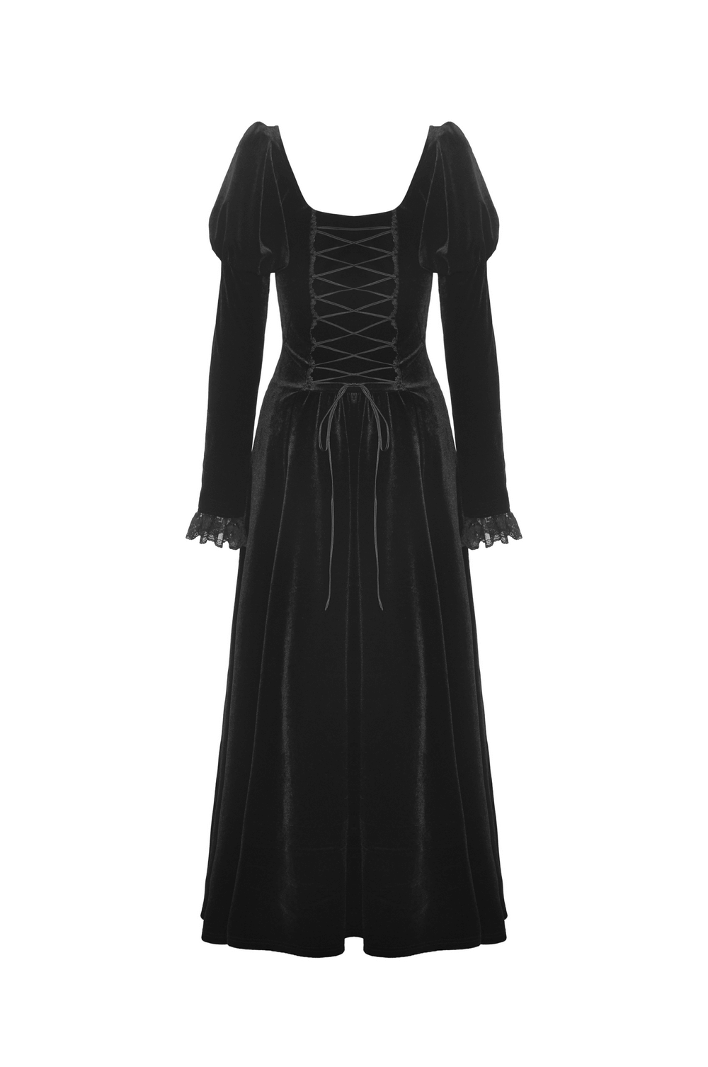 Women's Black Velvet Gothic High-Low Lace Hem Dress - image 5
