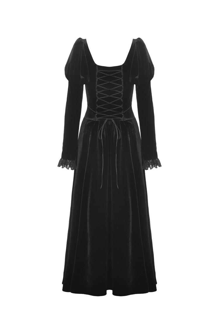 Women's Black Velvet Gothic High-Low Lace Hem Dress - image 5