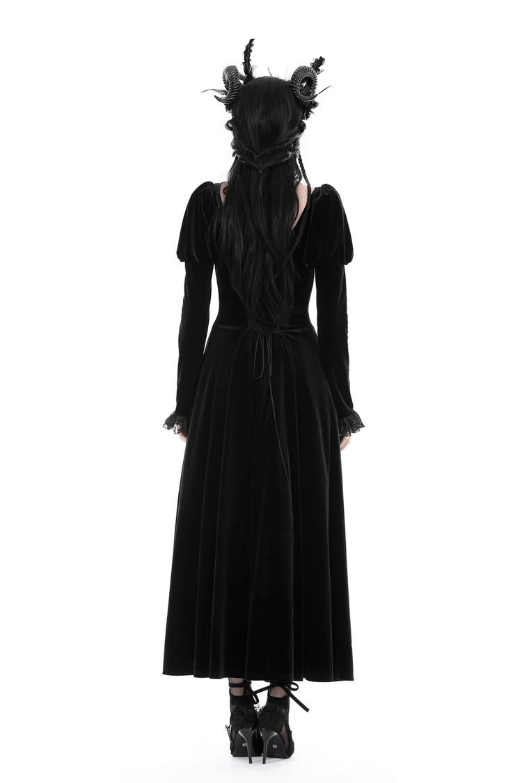 Women's Black Velvet Gothic High-Low Lace Hem Dress - image 2