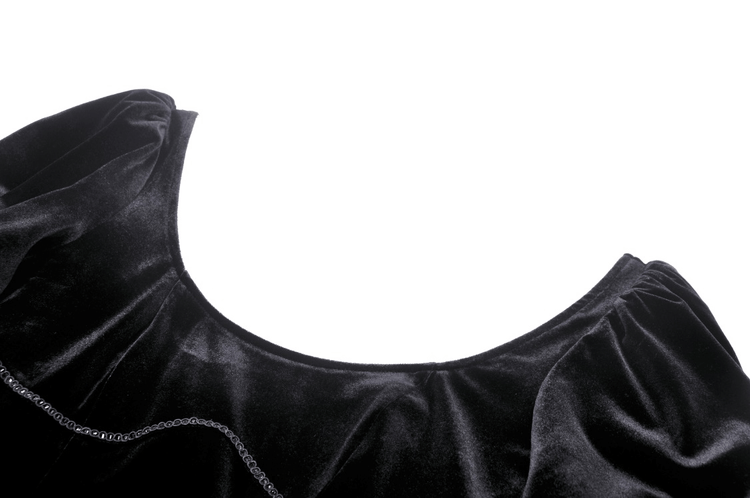 Women's Black Velvet Gothic High-Low Lace Hem Dress - image 6