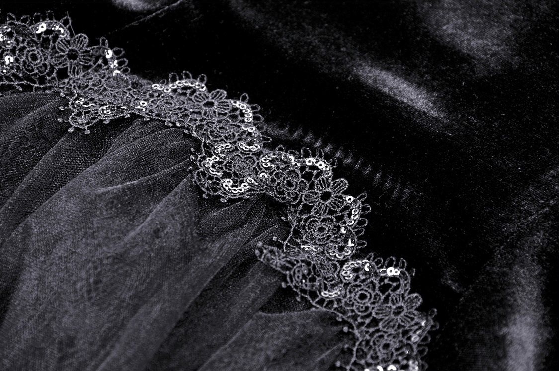 Women's Black Velvet Gothic High-Low Lace Hem Dress - image 8