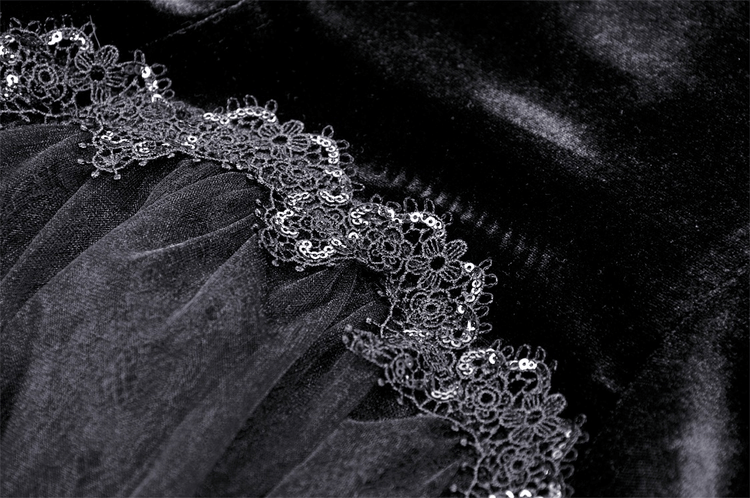 Women's Black Velvet Gothic High-Low Lace Hem Dress - image 8