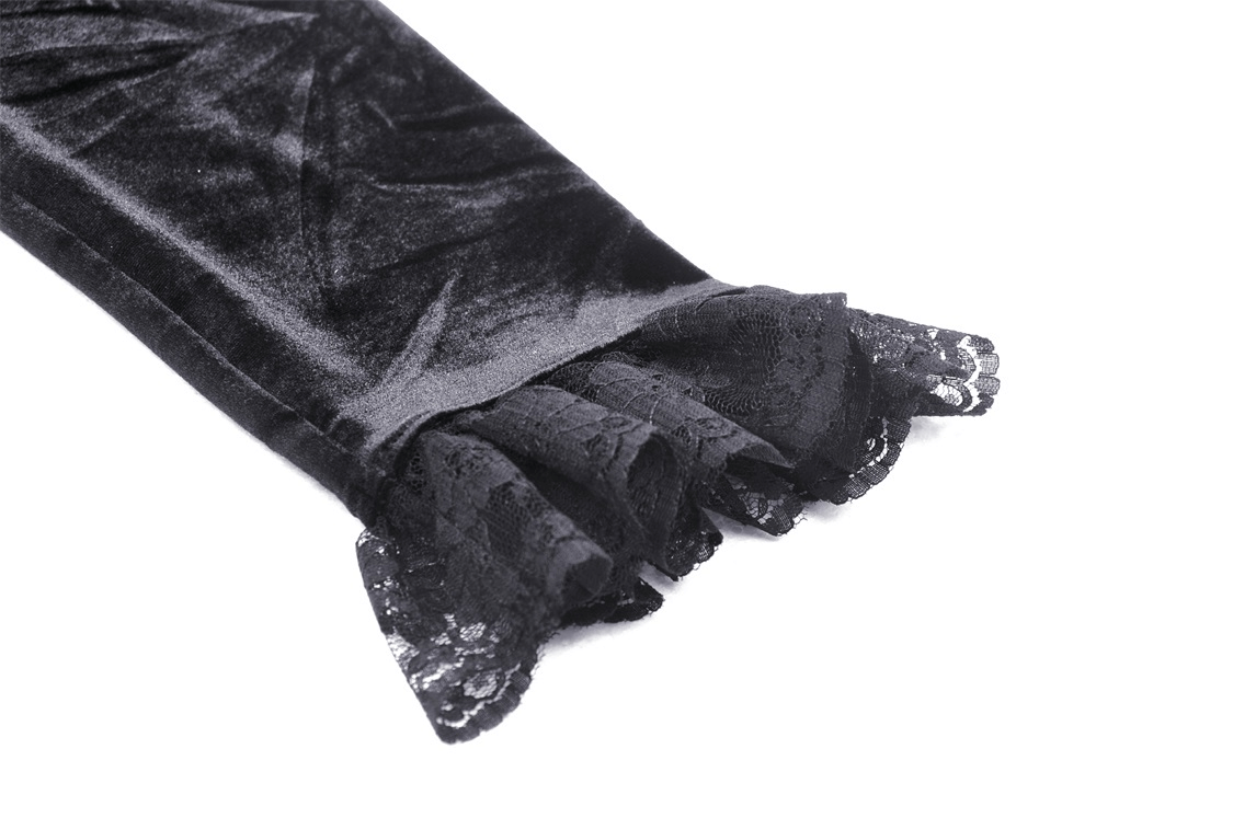 Women's Black Velvet Gothic High-Low Lace Hem Dress - image 9