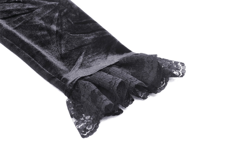 Women's Black Velvet Gothic High-Low Lace Hem Dress - image 9