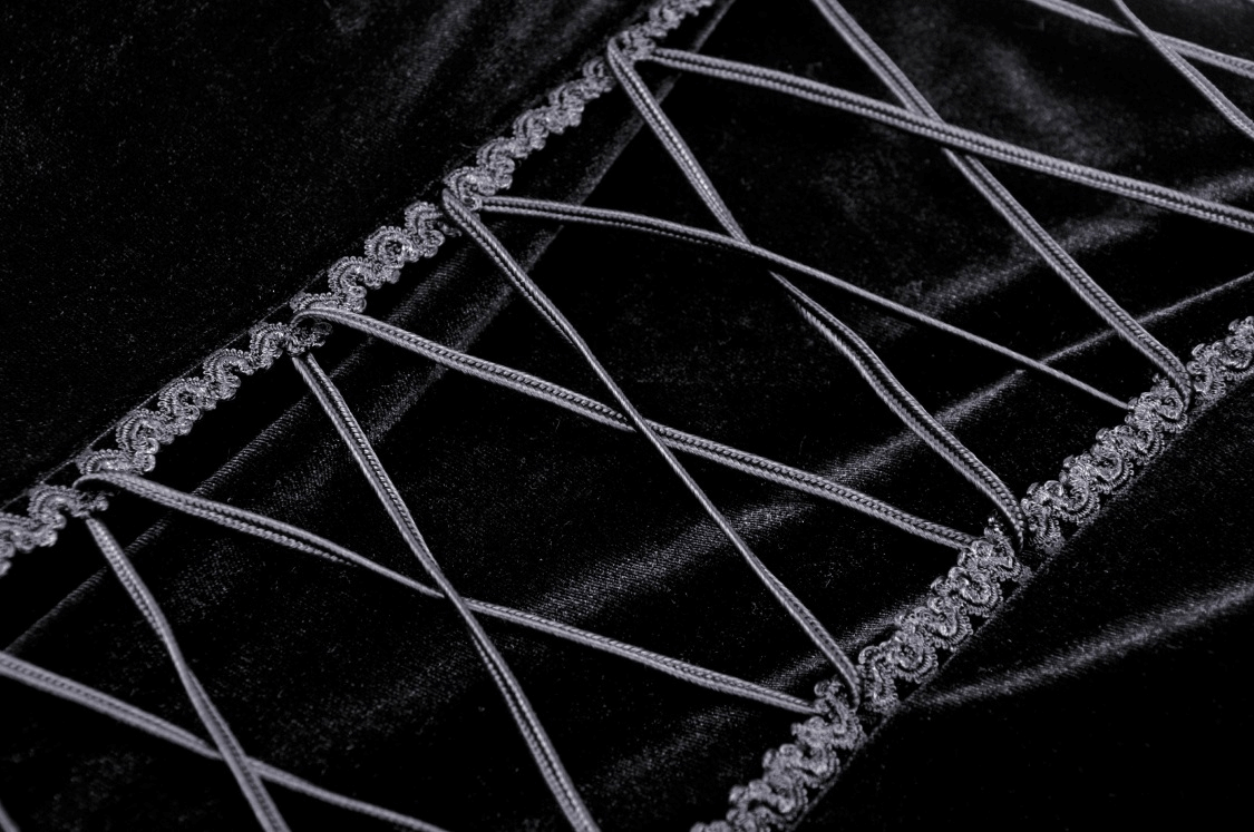 Women's Black Velvet Gothic High-Low Lace Hem Dress - image 11