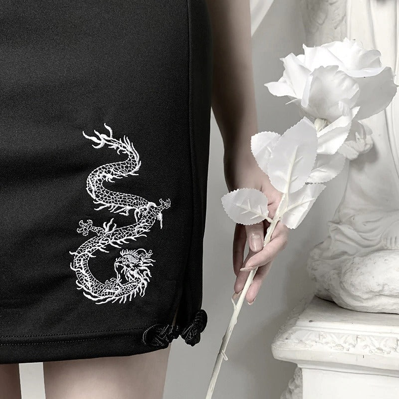 Women's Bodycon Mini Dress In Gothic Style / Black Sexy Dress With Dragon Print - image 5