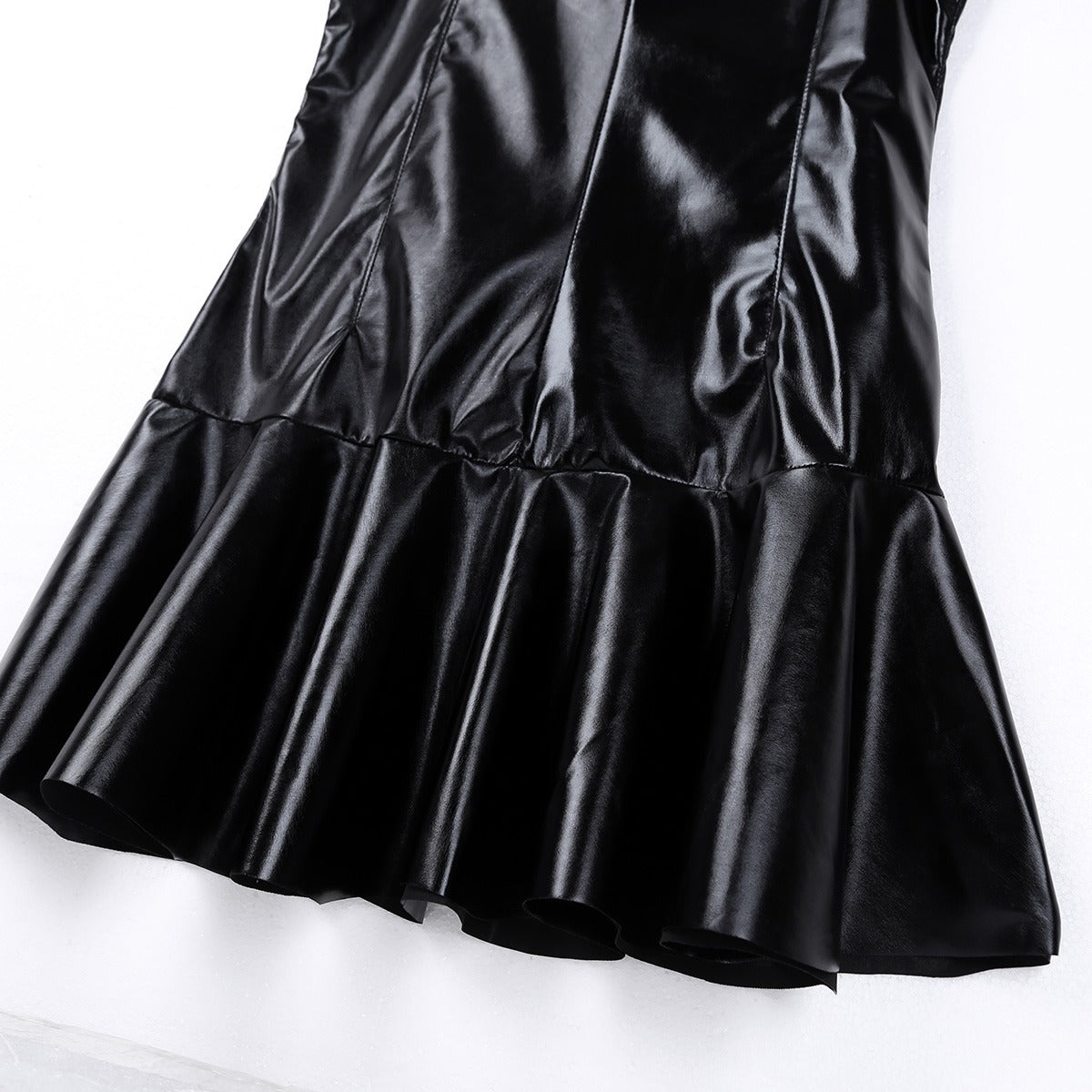 Womens Cocktail Dresses  in Black / Wetlook Babydoll PU Leather Mini Dress - image 6