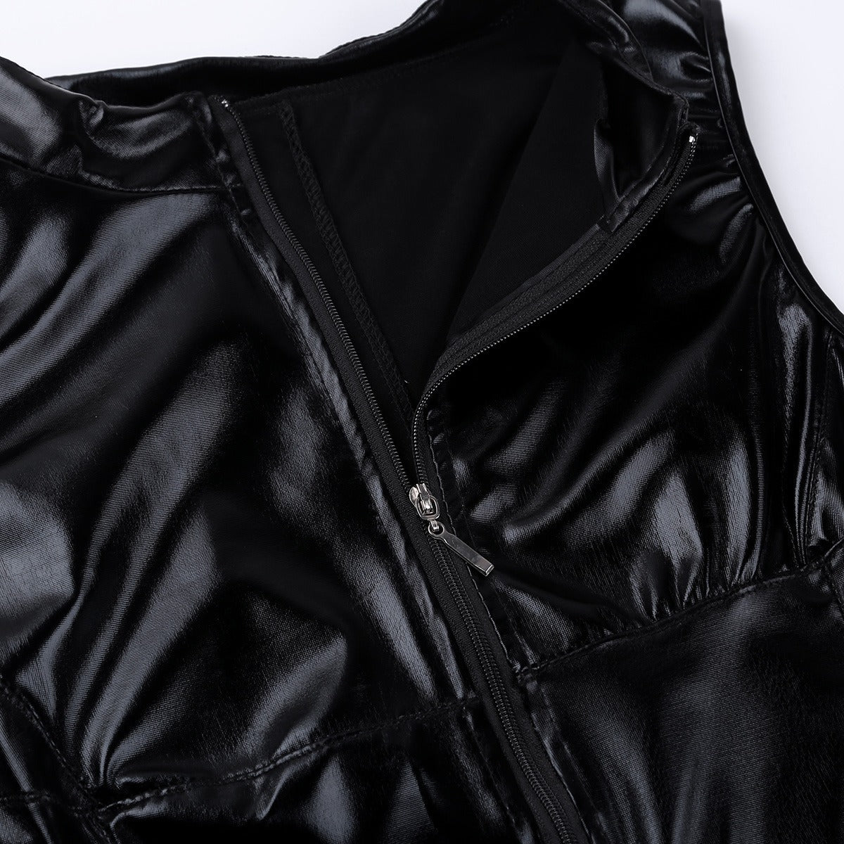 Womens Cocktail Dresses  in Black / Wetlook Babydoll PU Leather Mini Dress - image 7