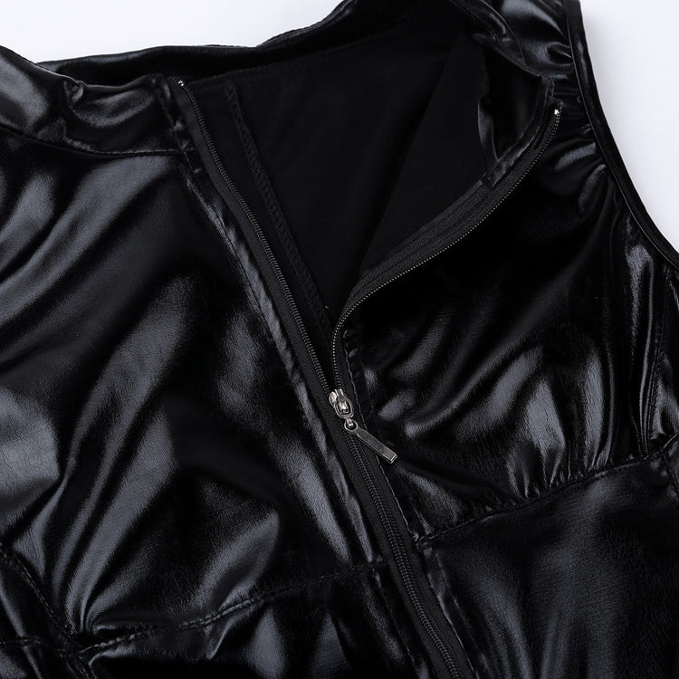 Womens Cocktail Dresses  in Black / Wetlook Babydoll PU Leather Mini Dress - image 7