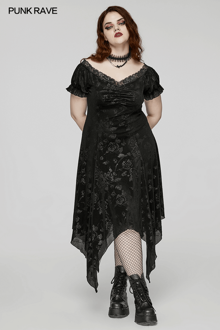 Women's Floral Black Velvet Gothic Asymmetrical Dress - image 13
