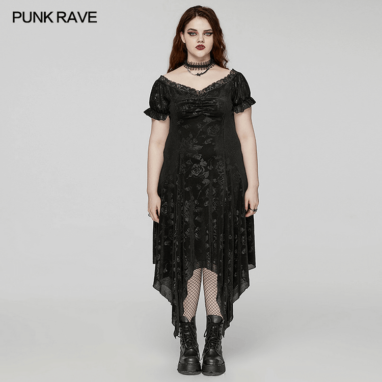 Women's Floral Black Velvet Gothic Asymmetrical Dress - image 11