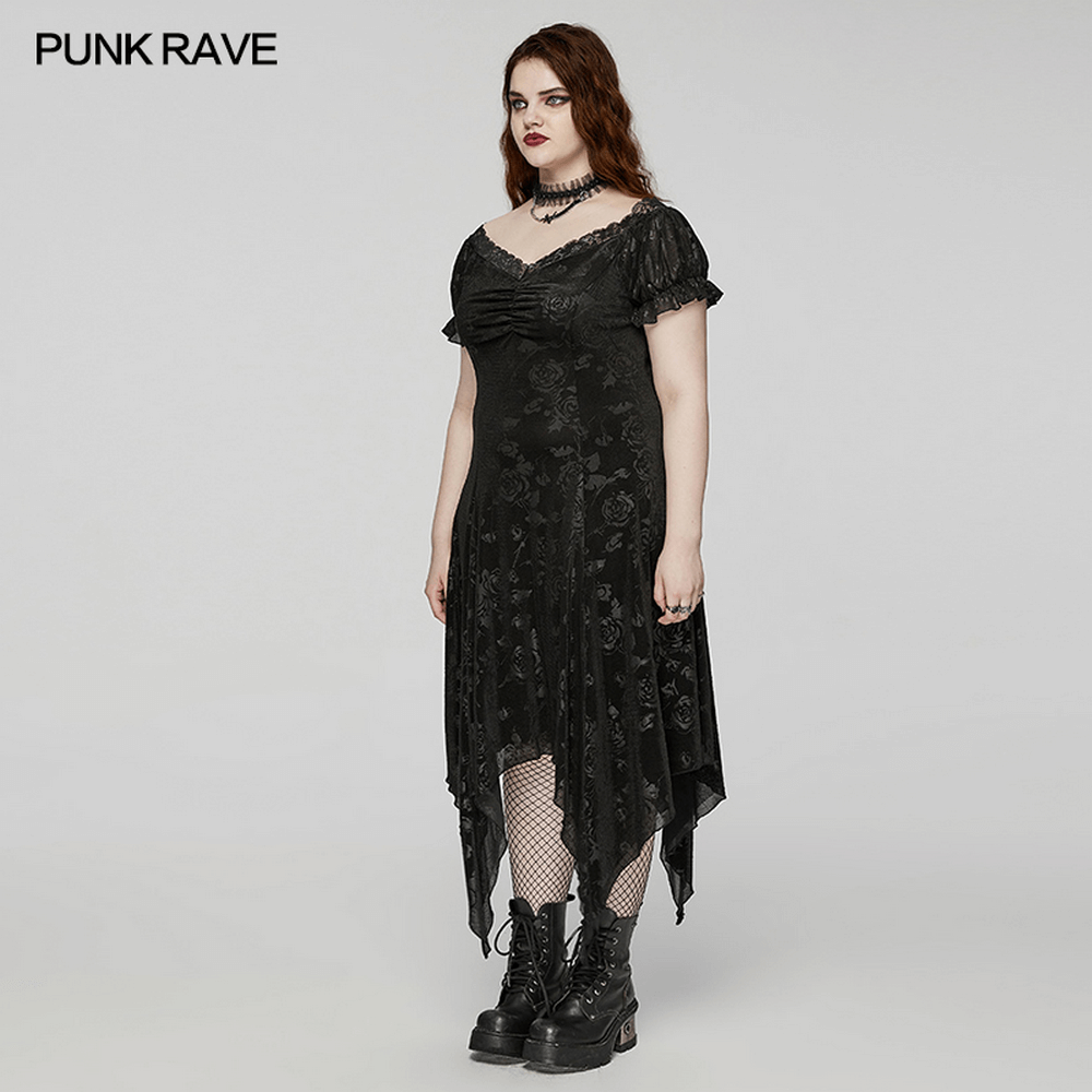 Women's Floral Black Velvet Gothic Asymmetrical Dress - image 12