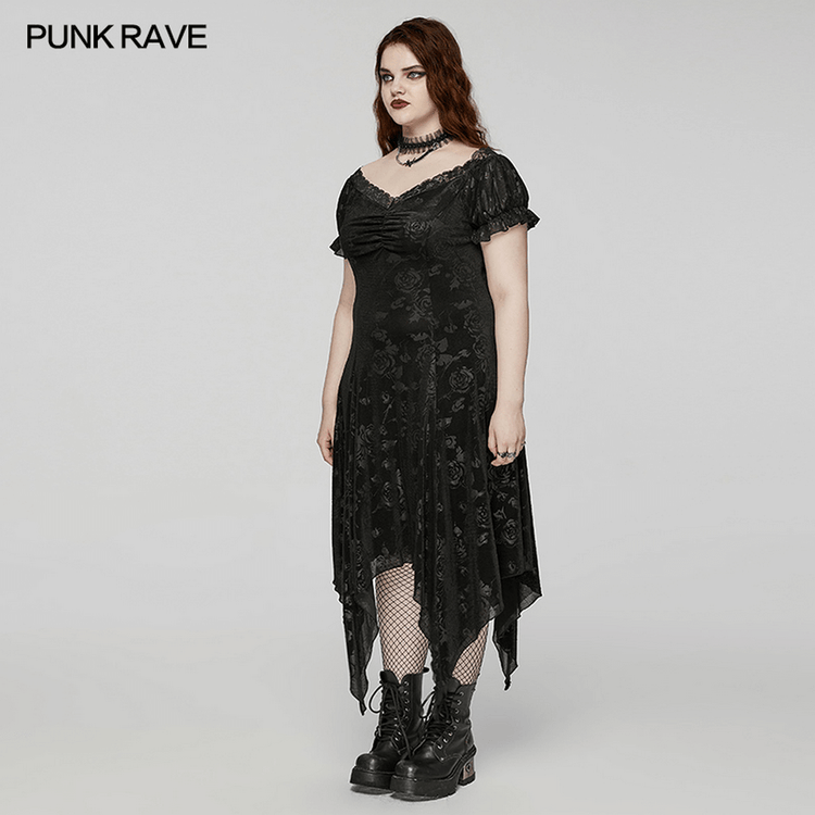 Women's Floral Black Velvet Gothic Asymmetrical Dress - image 12