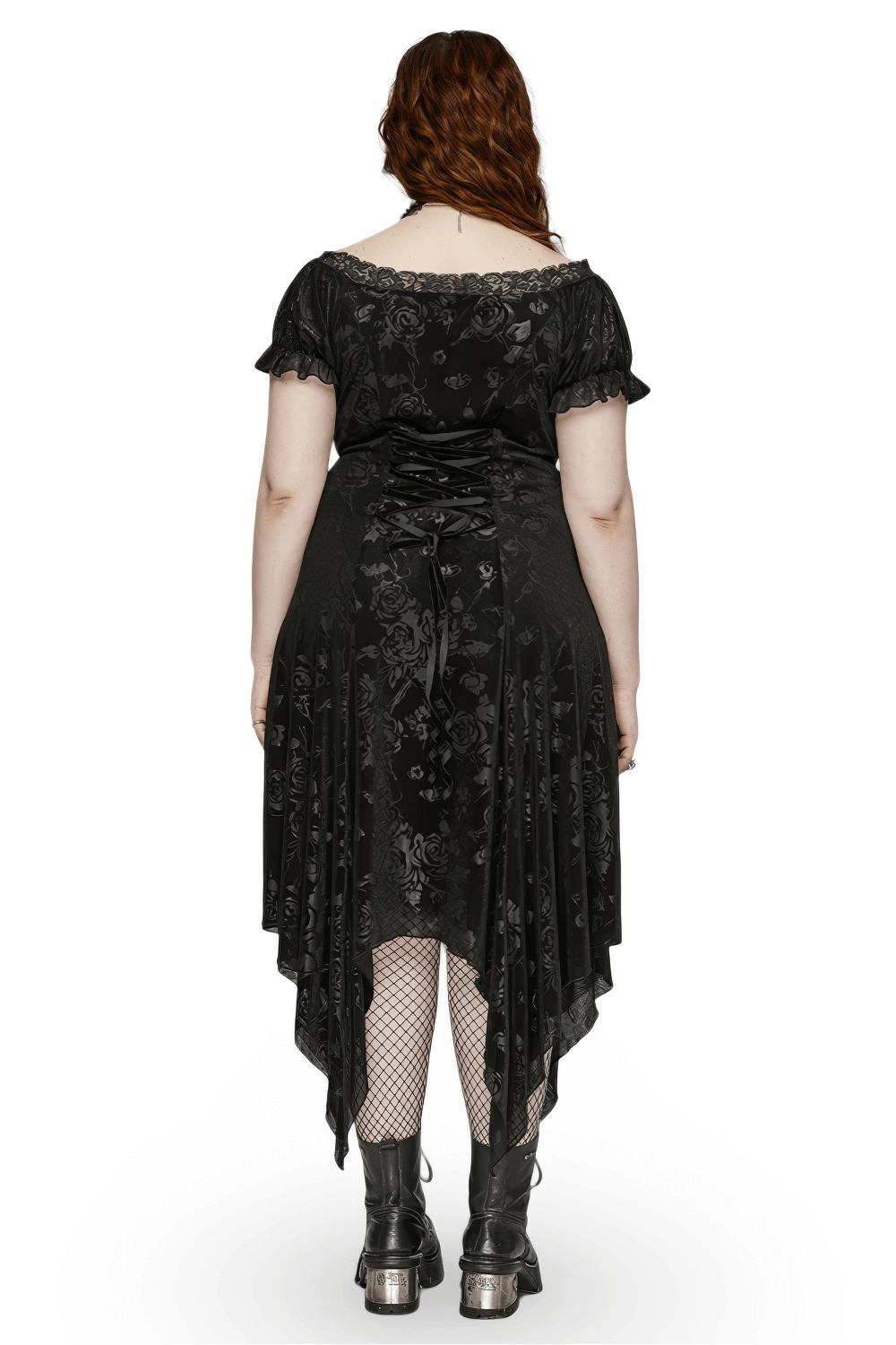 Women's Floral Black Velvet Gothic Asymmetrical Dress - image 2