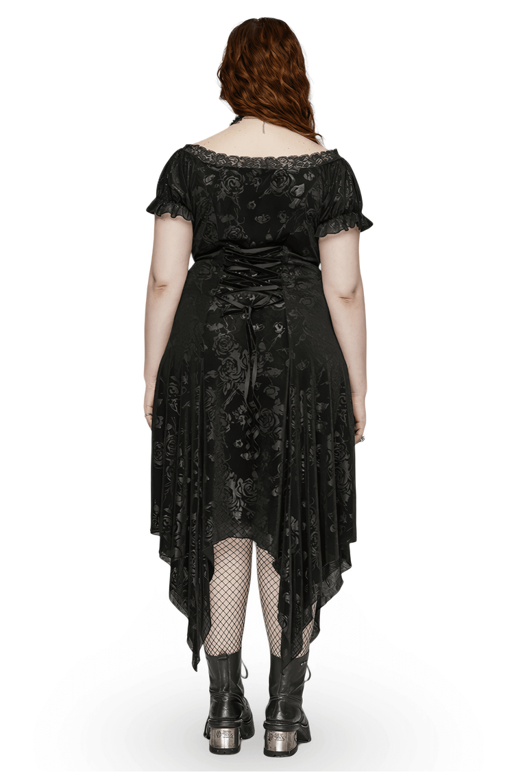 Women's Floral Black Velvet Gothic Asymmetrical Dress - image 2