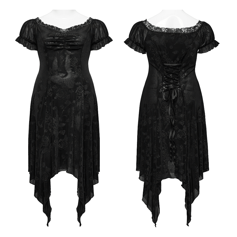 Women's Floral Black Velvet Gothic Asymmetrical Dress - image 3