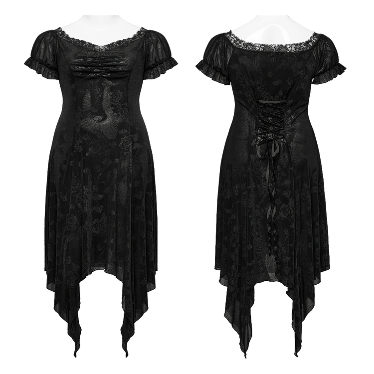 Women's Floral Black Velvet Gothic Asymmetrical Dress - image 3