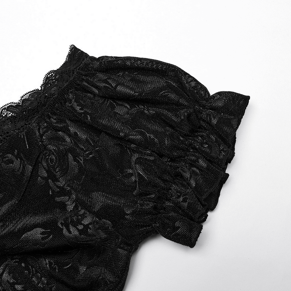 Women's Floral Black Velvet Gothic Asymmetrical Dress - image 7