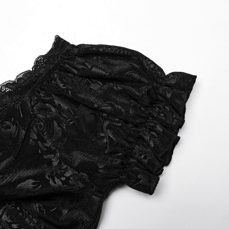 Women's Floral Black Velvet Gothic Asymmetrical Dress - image 7