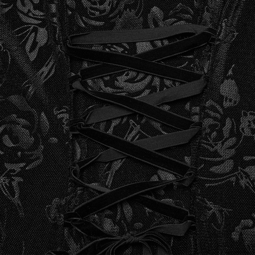 Women's Floral Black Velvet Gothic Asymmetrical Dress - image 8