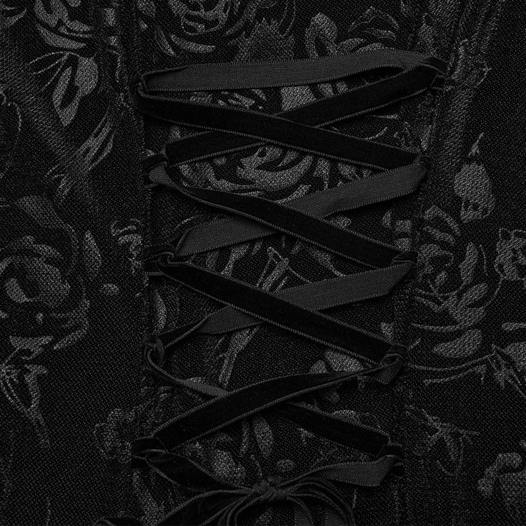 Women's Floral Black Velvet Gothic Asymmetrical Dress - image 8