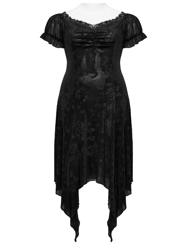 Women's Floral Black Velvet Gothic Asymmetrical Dress - image 4