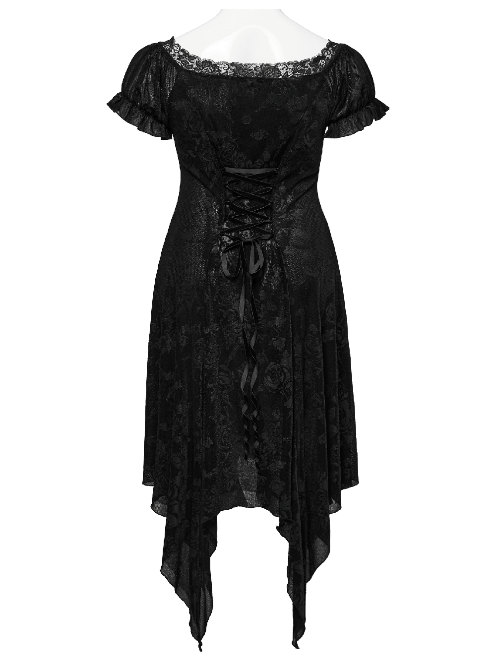 Women's Floral Black Velvet Gothic Asymmetrical Dress - image 6
